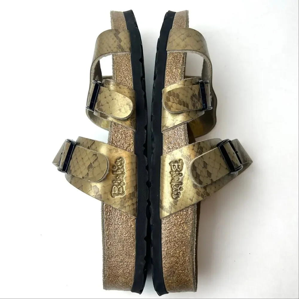 Birkenstock Birki's Gold Snakeskin Nepal Criss Cross Double Strap Sandals Size 8